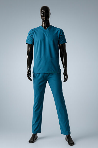 Butik Unisex Medikal Forma Takımı – V Yaka, Cepli, Nefes Alabilir (Petrol Mavi)