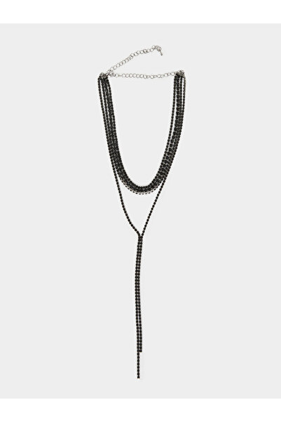 Styli Black Crystal Y Lariat Necklace