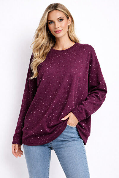 Butik Ayseba Kadın Taşlı Modal Kumaş Uzun Kollu Salaş Bluz