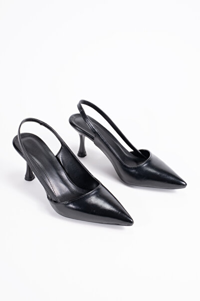 MARSEDO Women's Stiletto Pointed Toe Open Back Heeled Shoes Davida Black