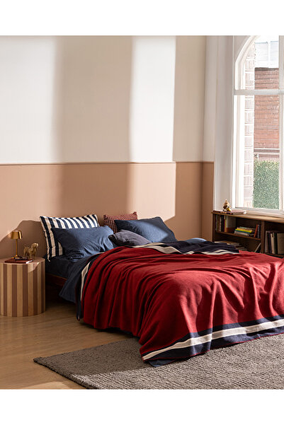 Madame Coco Κουβέρτα Rameau Διπλή Βαμβακερή Ζακάρ - Βουργουνδία/Μπλε Σκούρο