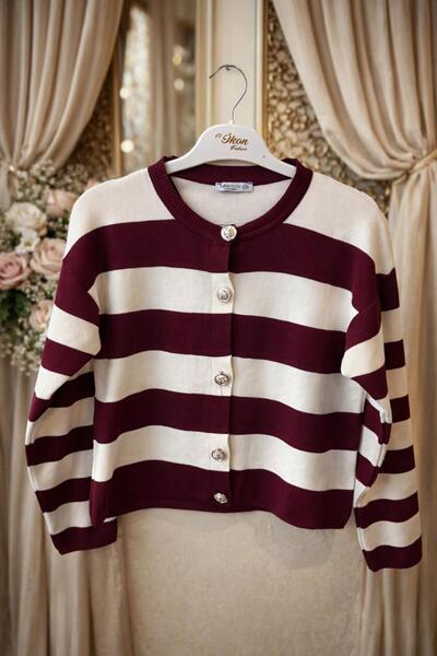 Naz KADIN BORDO ÇİZGİ DETAYLI TRİKO HIRKA