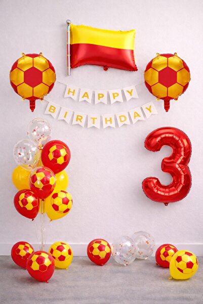 Patladı Gitti Yellow Red Football Themed 3Rd Birthday Balloon Set