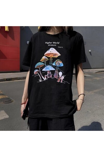 Mambo Tricou oversize din bumbac pieptănat cu scris Blessed negru