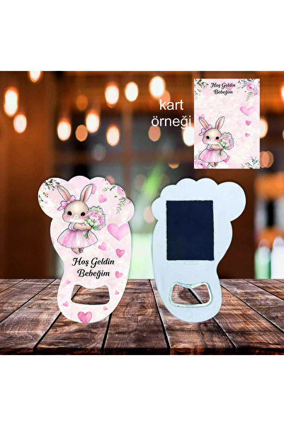 10 pieces (card and gelatin) foot-shaped baby birthday gift magnet with rabbit