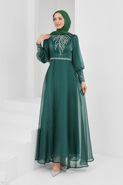 İmajButik Емріт Зелений Перед з камінням Вечірня сукня