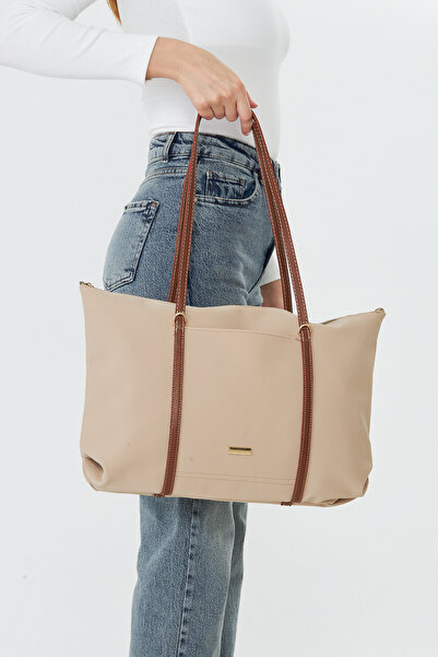 Zuna Studio Geantă de umăr pentru femei Isola Beige, cu dungi, impermeabilă, ...