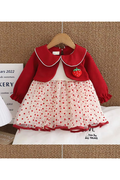 kizu Girls' Dress with Red Bolero and Strawberry Print - Model for Spring and...