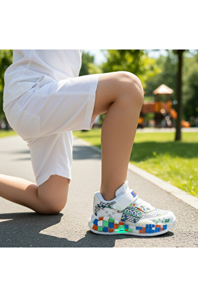 JOJO KIDS erkek çocuk ışıklı mnc craft fileli spor ayakkabı , cırtlı snekars