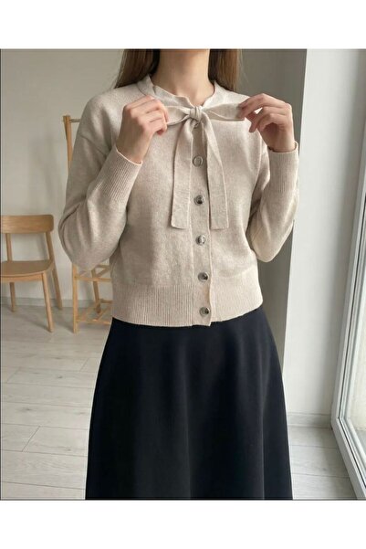 senelcollectionn Kadın Yaka Bağlamalı Mevsimlik Triko Hırka Normal Boy Günlük...