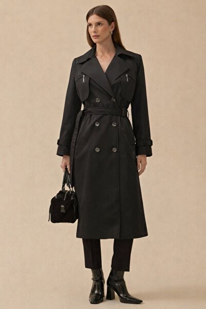 Doque 10015 KRAVUZE YAKA ÇİFT DÜĞMELİ KLASİK TRENÇ #04-25#