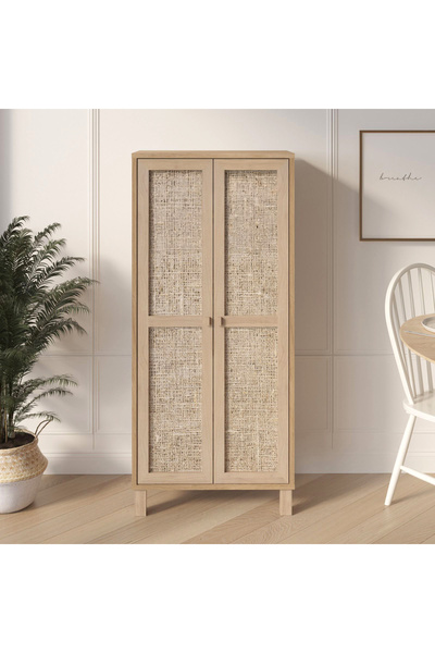 Yurudesign Dune Çok Amaçlı Dolap Mutfak Kiler Erzak Banyo Dolabı Ahşap Jüt Ka...