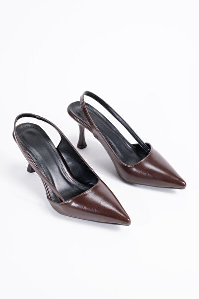 FEMME Women's Stiletto Pointed Toe Open Back Heeled Shoes Davida Brown