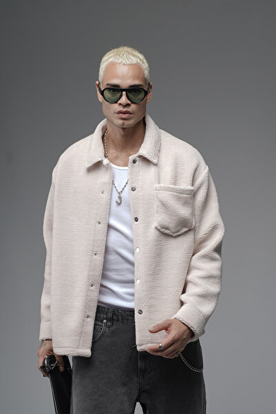 Butik Trend Biz Oversize Plush Shirt with Snap Closure