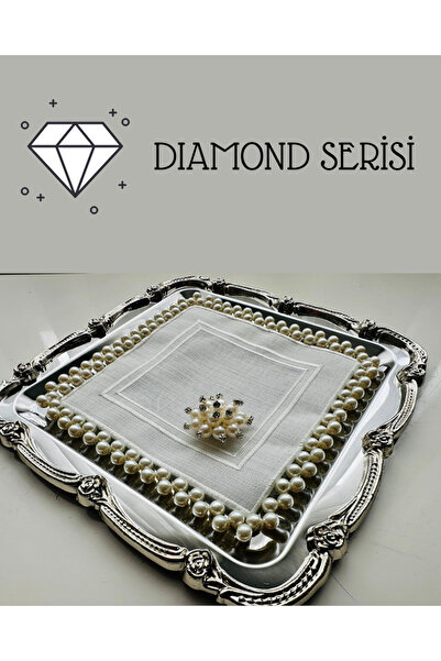 zeynmar Diamond Series Pearl Embroidered Luxury Handmade Linen Fabric Present...