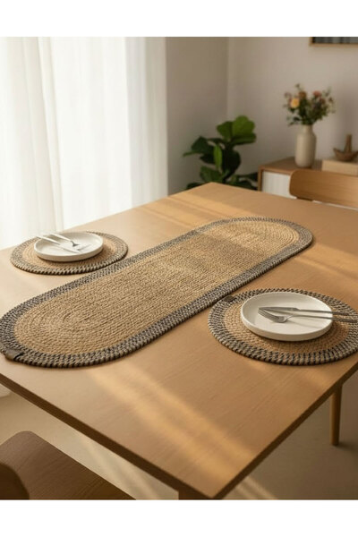 home inn Stain-Resistant Knitted Tableware Set 2 Supla 33 cm and 1 Runner 35X...