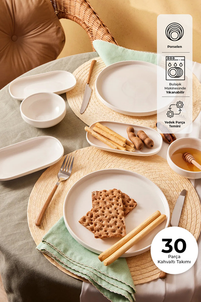 Emsan Parla Porselen 12 Parça 6 Kişilik Kahvaltı Takımı Beyaz