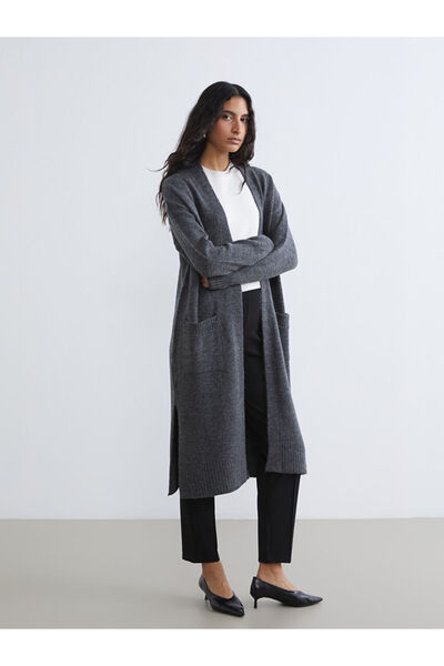 LC Waikiki Γυναικεία πλεκτή ζακέτα MG TRENDEN σε γκρι απόχρωση με γιακά σάλι