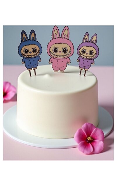 nana art مجموعة زينة الكيك القابلة للغسل بطابع لابوبو مكونة من 3 قطع