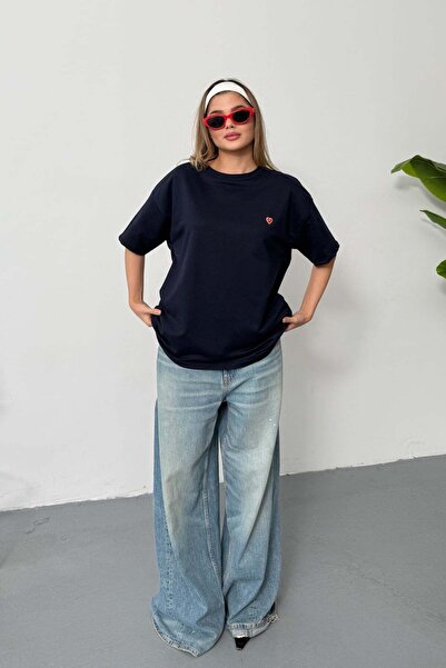 GİYSA Women's 2-Strand T-Shirt with Heart Accessories Navy Blue - 26Y 26606