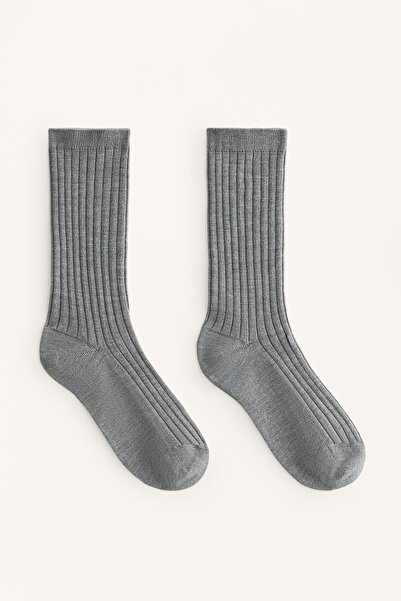 Oysho Classic Rib ipek karışımlı çorap