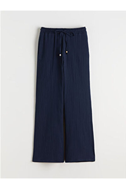 LC Waikiki M1 Season Navy Blue Women's Muslin Pants with Elastic Waist