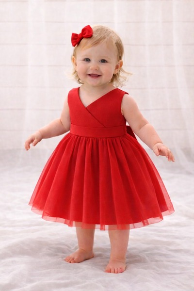 SUNEH Baby Girl Red Wrap Mini Dress Birthday Satin Dress