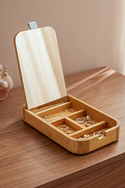 Digithome Bambu Aynalı Bölmeli Makyaj Takı Organizeri – 7B242 K/9