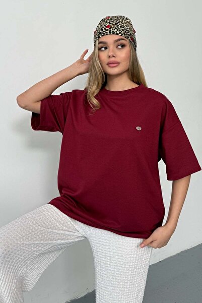 GİYSA Γυναικείο T-Shirt με λαιμόκοψη ποδηλάτου και αξεσουάρ φιόγκου, 2Ιπ, Βου...