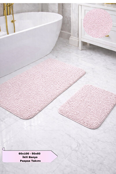 Bestekar Liva Pudra Luxury Cotton Double Bath Mat Set 60X100 & 50X60 Soft Tex...