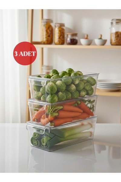 Store Hgy Home 3'lü Kapaklı Lüx Buzdolabı Organizeri - 3250 ML - Midi NO-2