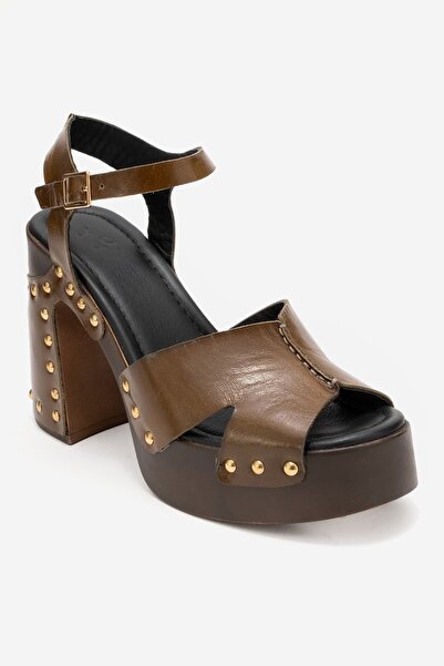 Zeynep Sıradağlı Darian Women's Genuine Leather Clogs Sandals Khaki