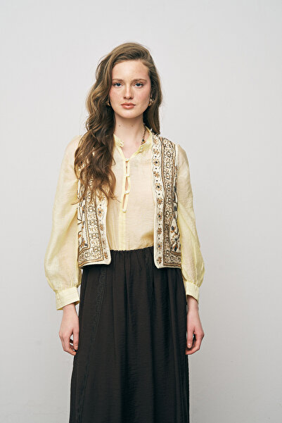 Orfeo Negro Дамска ръчно изработена жилетка с бродерия и мъниста