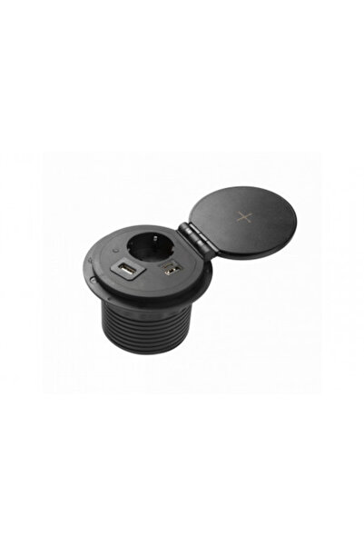 GTV Round Socket, 90 mm, with Charging, Black