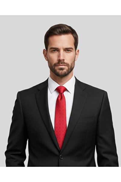 KUMOVO ربطة عنق حريرية حمراء منقوشة مربعة الشكل - عرض 7.5 سم