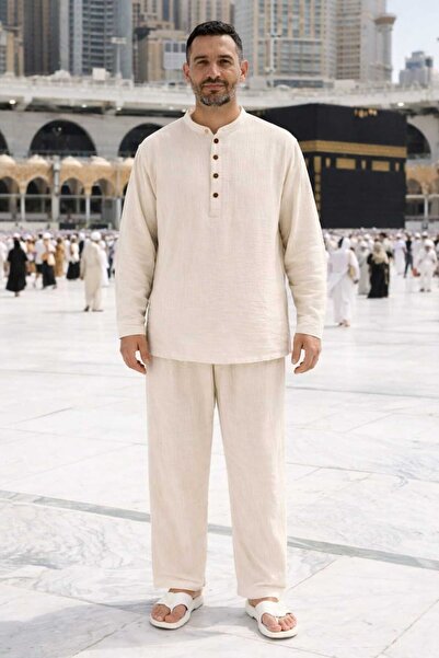 Pupa Müslin Erkek Hac Umre Kıyafeti Alt Üst Namaz Takım %100 Pamuk