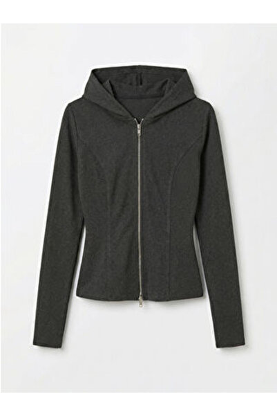 LC Waikiki Gray Finger-Interlocking Soft Touch Women's Zippered Sweatshirt