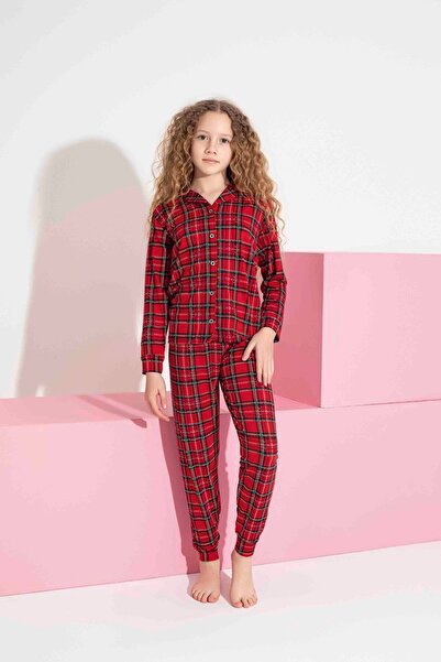 Tarık Girl Teenager and Children Square Pattern Long Sleeve Milan Fabric Fron...