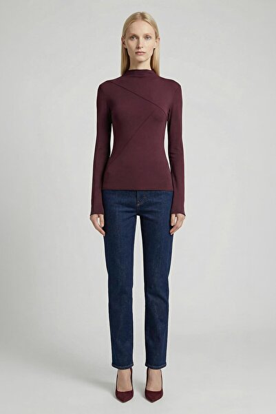 Rays 8238A Crew Neck Front Ruffled Blouse Plum