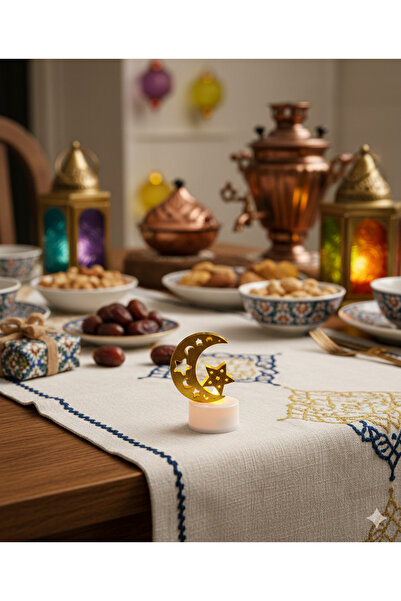 DODOMAR 6 cm Ramazan Ledli Tealight Mum Altın Metal Ay-Yıldız Model - Kendind...