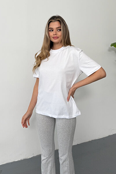 GİYSA Γυναικείο T-Shirt με λαιμόκοψη ποδηλάτου, 100% βαμβακερό, βασικό, λευκό...