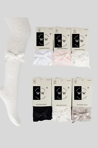 ww waka waka kids store Lace Bow Detailed Diamond Patterned Pantyhose Special...