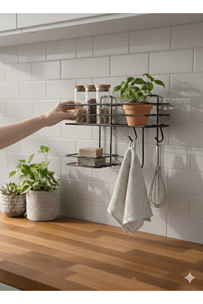 BUSEMSİ HOME منظم رفوف المطبخ اللاصق 3 في 1 مع خطافات وحامل صابون