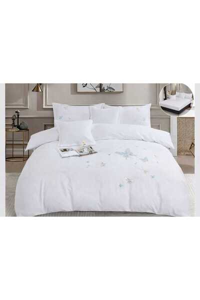 ANATOLIATEKSTILE Premium Cotton Bedding Set with Butterfly Embroidery, Fitted...