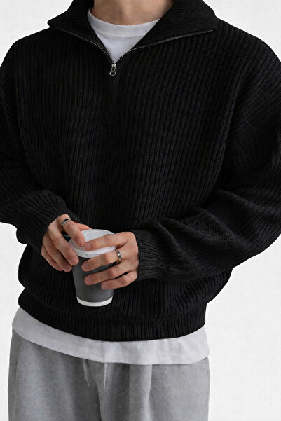 zs zaos fashion Men's Oversized Half-Zip Turtleneck Knit Sweater, Cotton-Like...