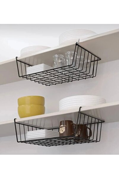 BUSEMSİ HOME 2’li Dolap İçi Kanguru Raf Çelik Sepet Askılı Raf Siyah