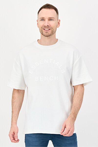 BENCH Men Crew Neck Short Sleeve Brand Logo T-Shirt, White