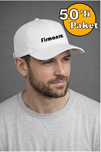ACR Giyim 50'li Beyaz Promosyon Şapka Firma Logosu Basılabilir Kişiye Özel Ba...
