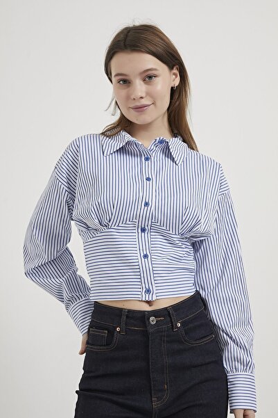 Arma Life Armalife 0426 Corset Detail Striped Crop Women's Shirt