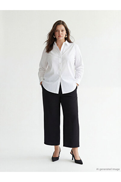 LC Waikiki Black Elastic Waist Wide Leg Women's Trousers